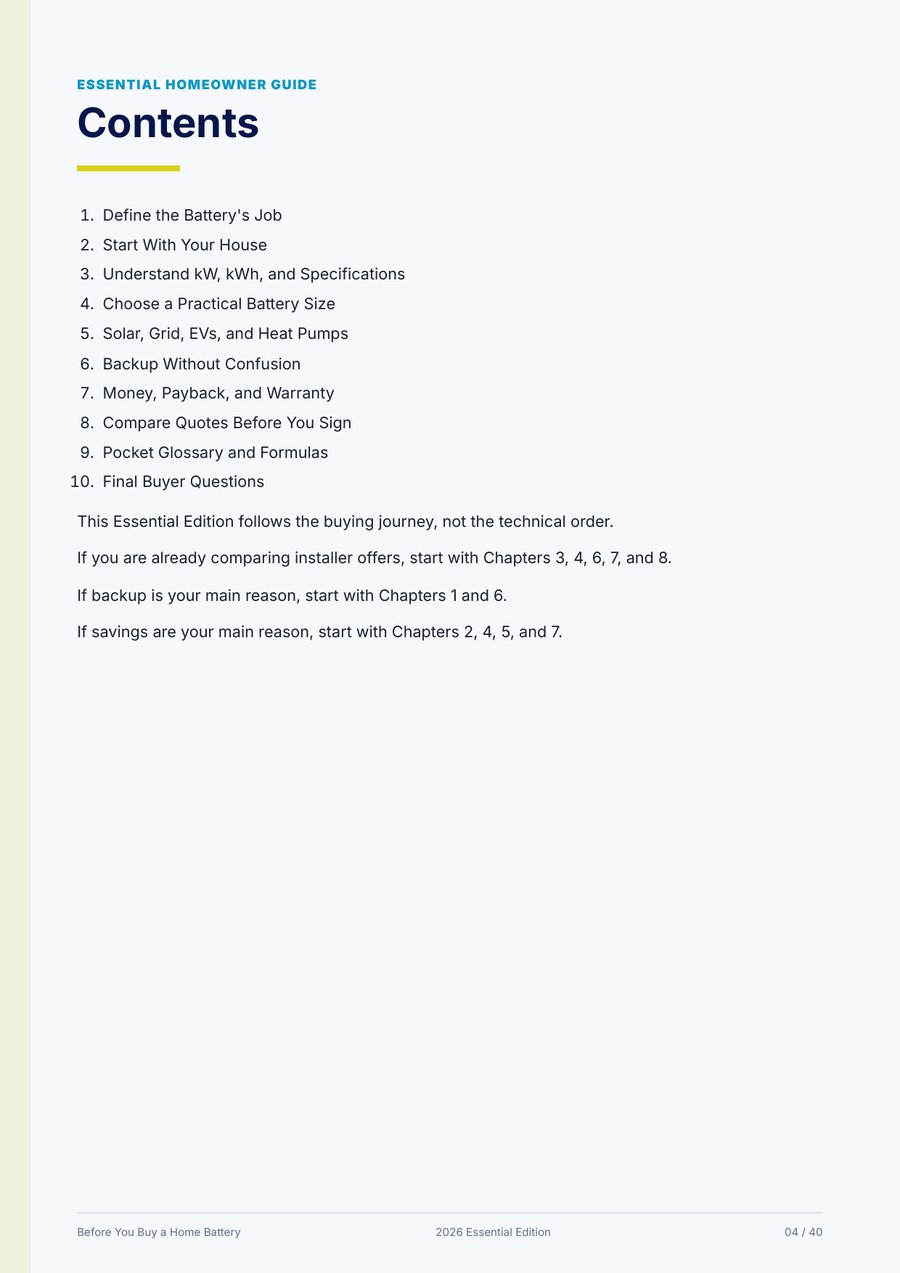 Table of contents page from the Essential Edition guide